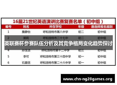 英联赛杯参赛队伍分析及其竞争格局变化趋势探讨